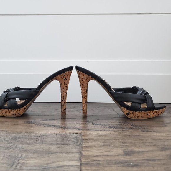 Charles David Platform Open Toe high heel sandals Natural Cork and Black - Picture 6 of 7